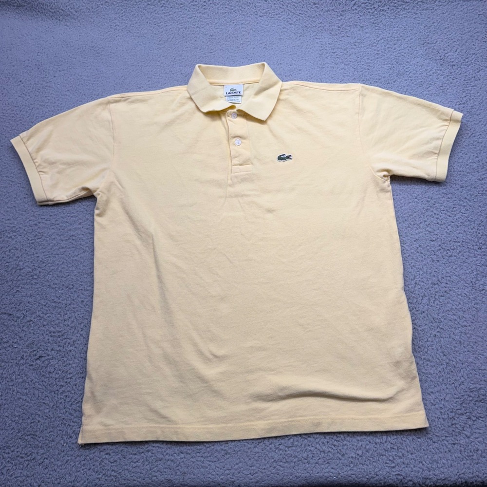 Lacoste 5191L Mens 7 Size US Large Yellow S/S Logo Classic Fit Pique Polo Shirt